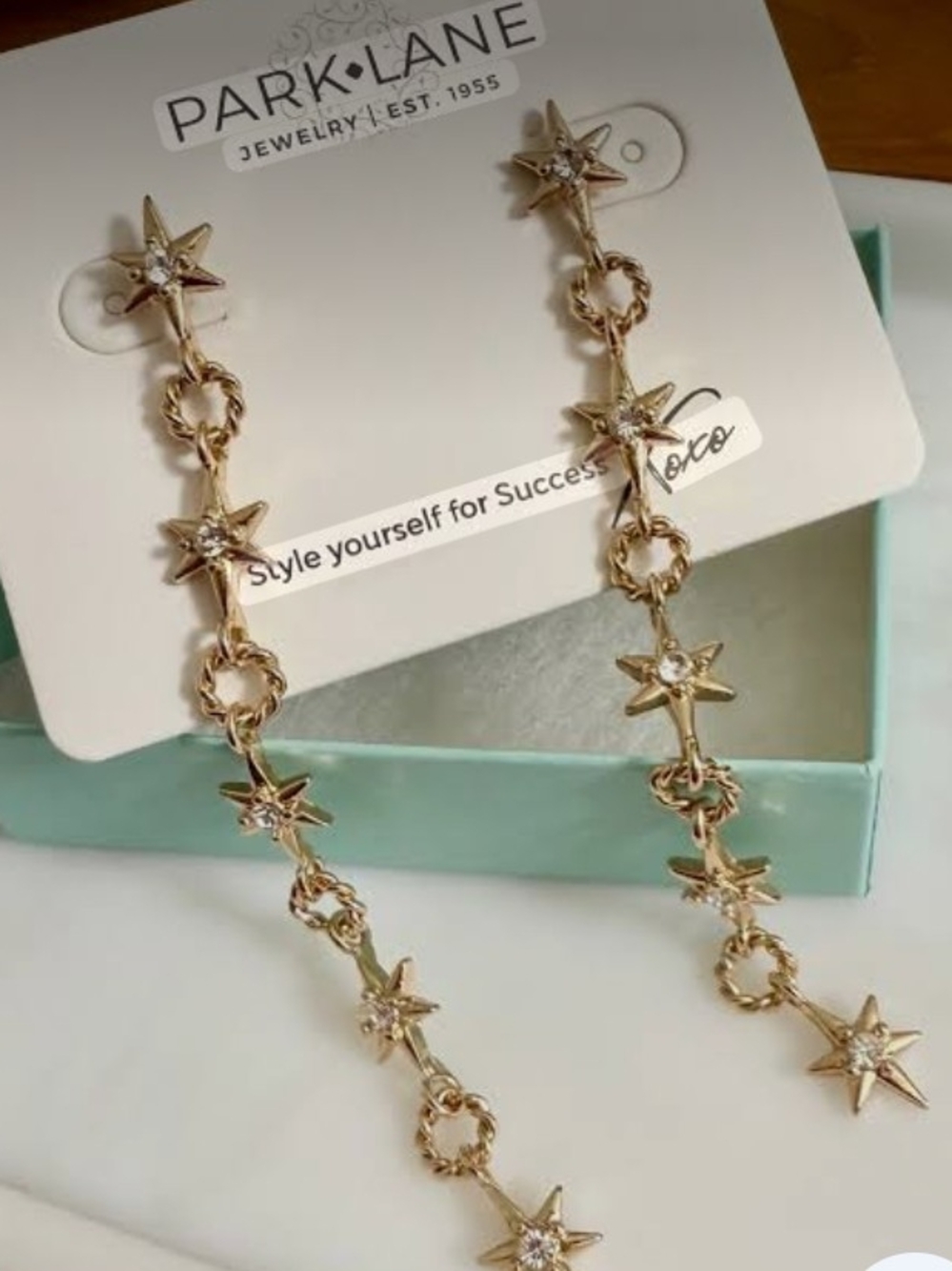 Park Lane Gold Star Drop Earrings with Crystal Centers